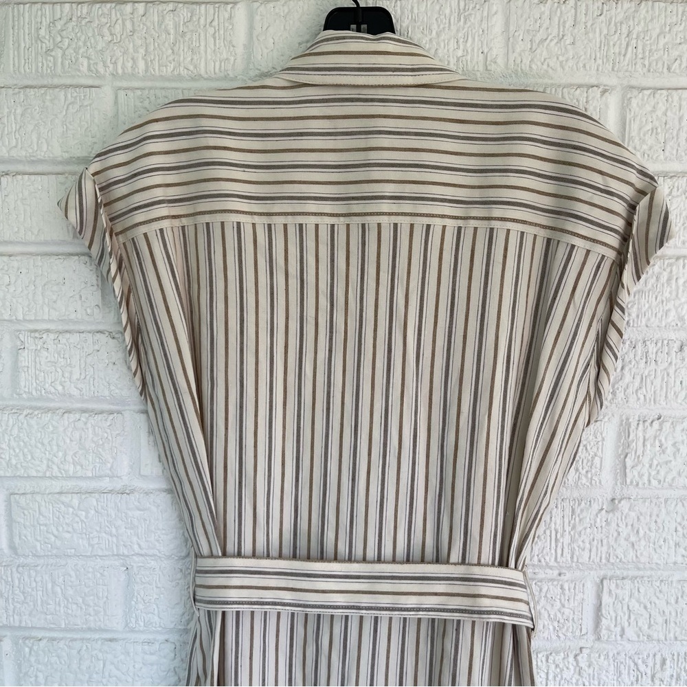 NEW Derek Lam 10 Crosby Laurel Striped Linen Blend Midi Dress Tan Stripe 6 NWT - Picture 11 of 13